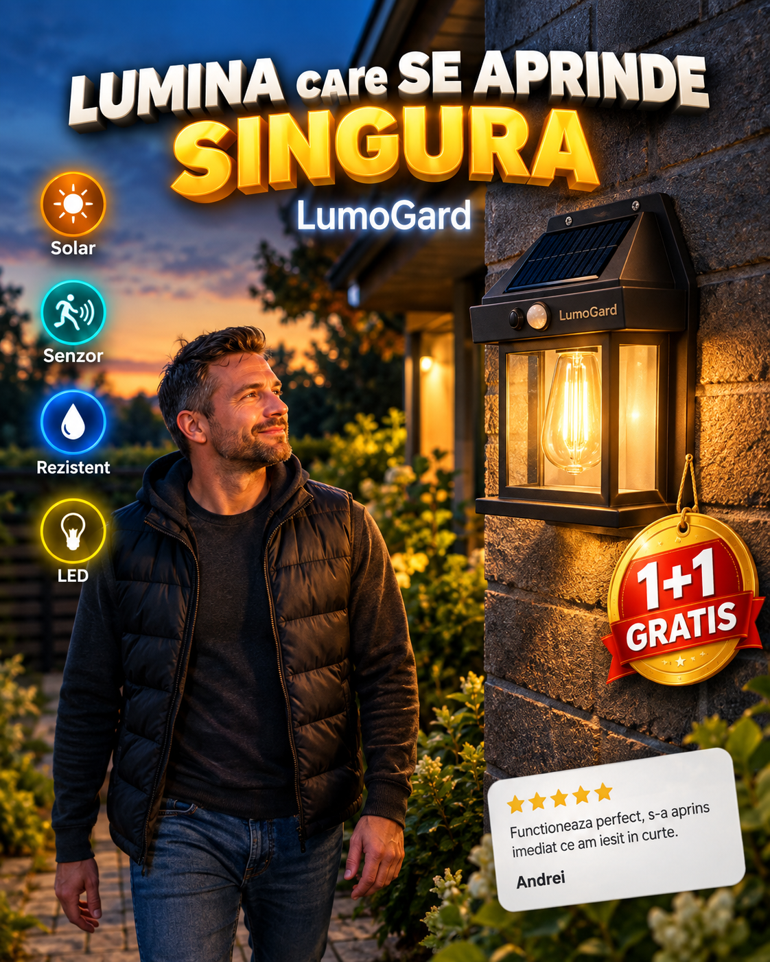 1+1 GRATIS ✅ Lampă Solară de Perete cu Senzor LED