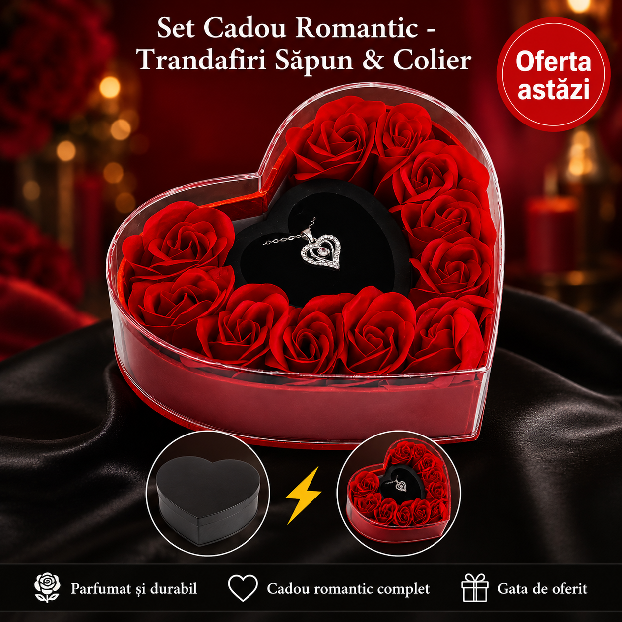 RoseHeart™ – Inima Romantica cu Trandafiri & Colier