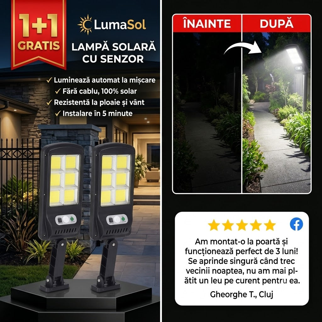 Lampă Solară cu Senzor de Mișcare ➡️ 1+1 GRATIS