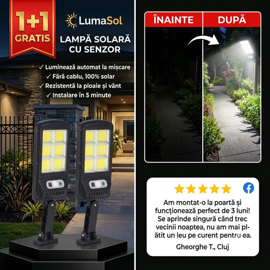 Lampă Solară cu Senzor de Mișcare ➡️ 1+1 GRATIS